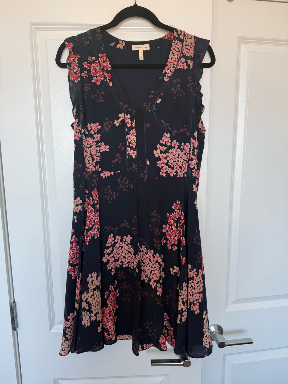 Rebecca Taylor Navy Floral V-Neck Sleeveless Dress